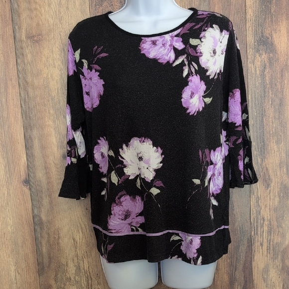 Simply Vera Vera Wang Black and Lavender Floral Lounge Pajama Set M - Picture 2 of 5